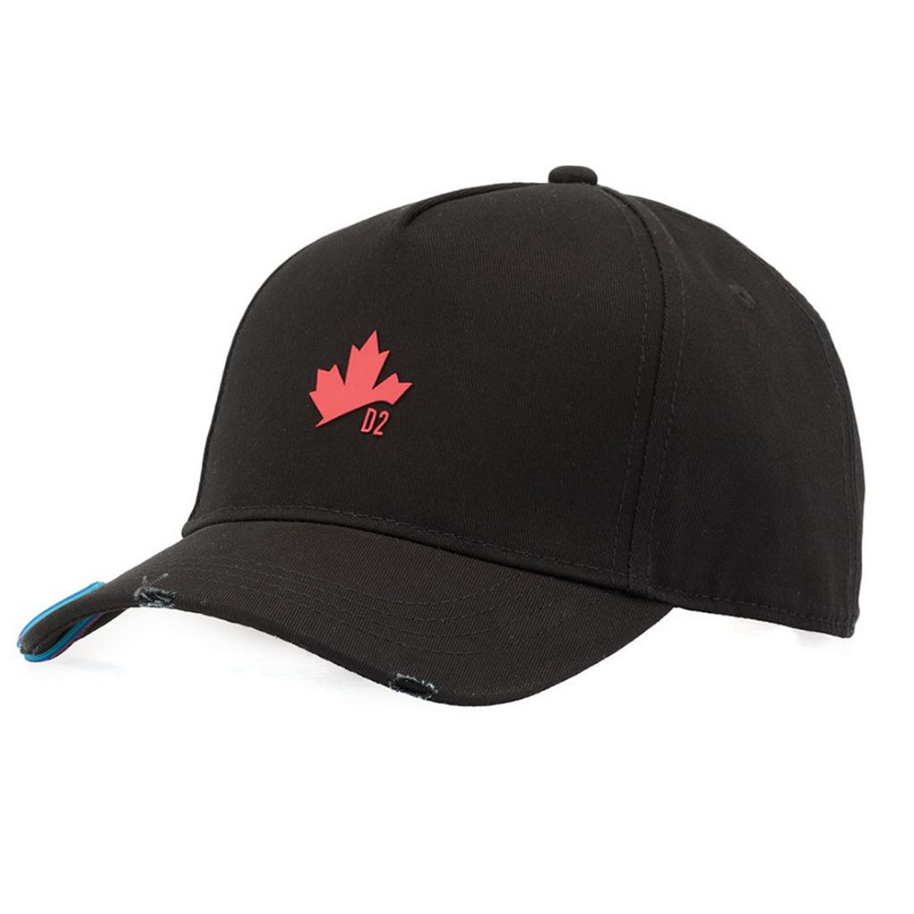 DSQUARED SMALL CANADA FLAG CAP IN BLACK - Designer Cartelz