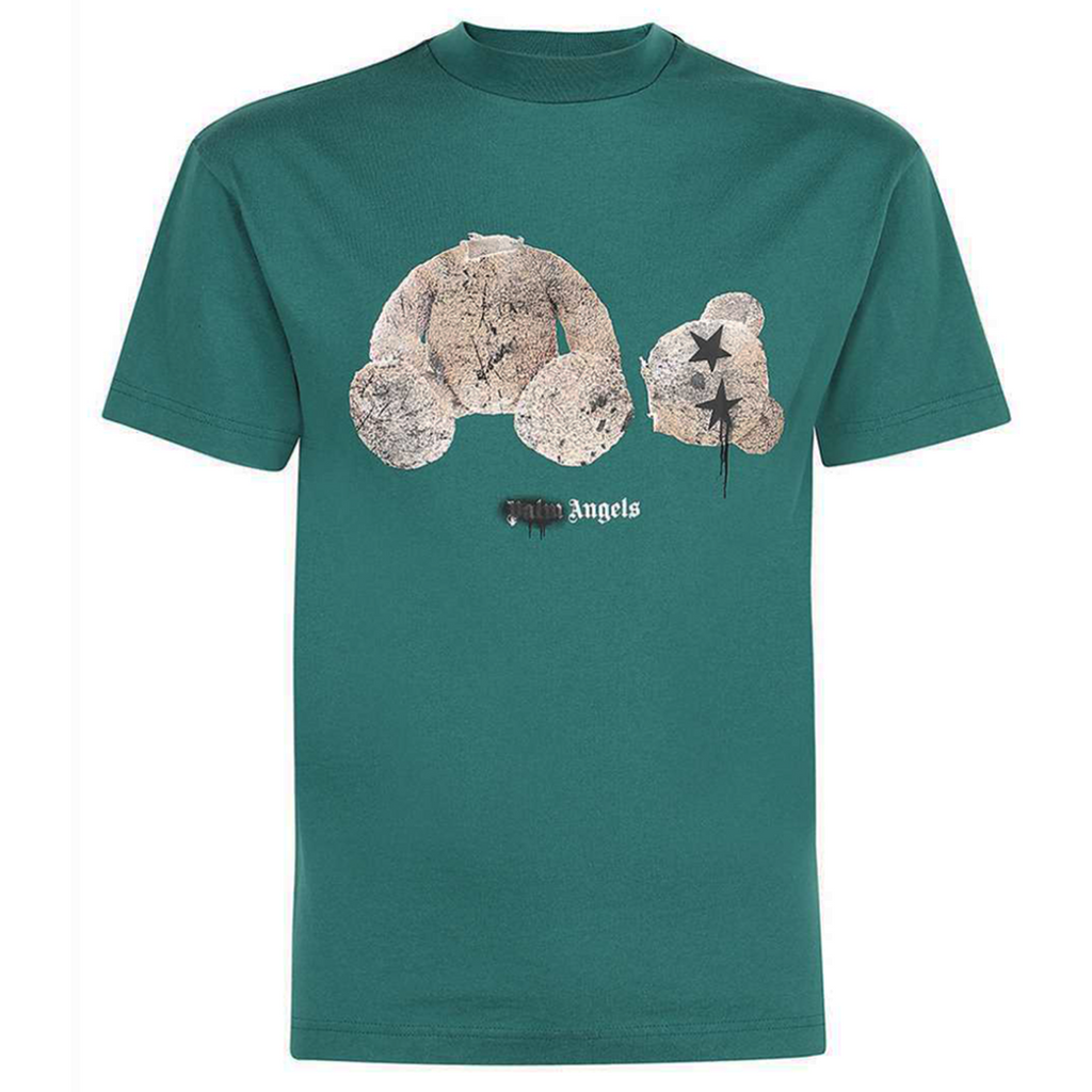 PALM ANGELS BEAR PRINT WITH GRAPHIC EYES T-SHIRT IN GREEN - Designer Cartelz