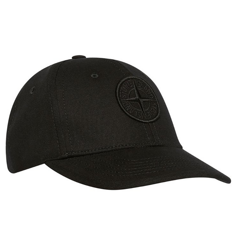 STONE ISLAND JUNIOR COTTON CAP IN BLACK - Designer Cartelz